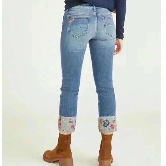 Driftwood Colette Stretch Denim Embroider Cuff Crop Straight Leg Jean Size 30 - Picture 1 of 16